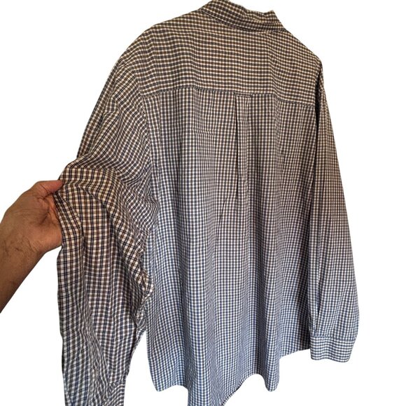 Chaps Mens Easy Care Button-Up Shirt 2XL Tall Plaid Cotton Blend Brown & Blue - Picture 7 of 13